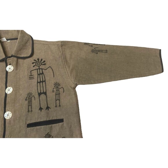 Venus Imports shacket top hieroglyphics large white buttons Nepal brown black - Picture 6 of 16